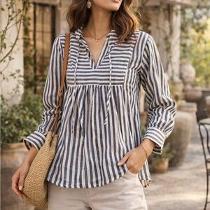 Velvet Heart Striped Boho Blouse Anthropologie Style Size L